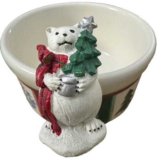 Pfaltzgraff Dip Bowl with Spreader Snow Bear‎ Ceramic Christmas Winter - Picture 2 of 7